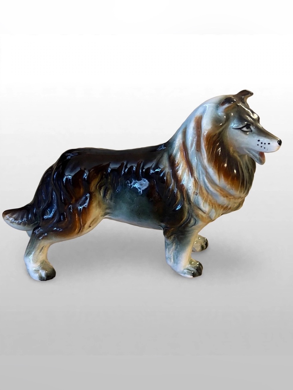 Vintage 1950’s 1960’s Ceramic Collie Dog Figurine - Brown and Black